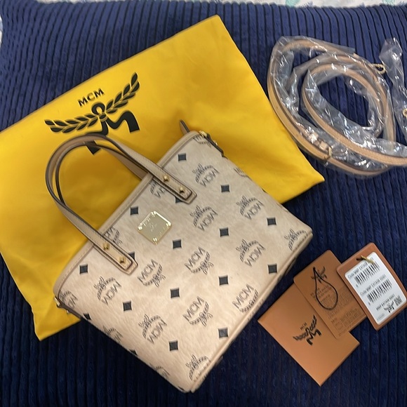 MCM Handbags - MCM Tan Logo Tote Bag